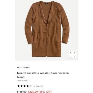 J Crew Juliette collarless sweater-blazer